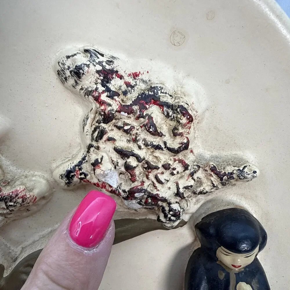 Pair Of Vintage Asian Couple - Chalkware Wall Art Hanging 9” Cherry Blossoms⬇️